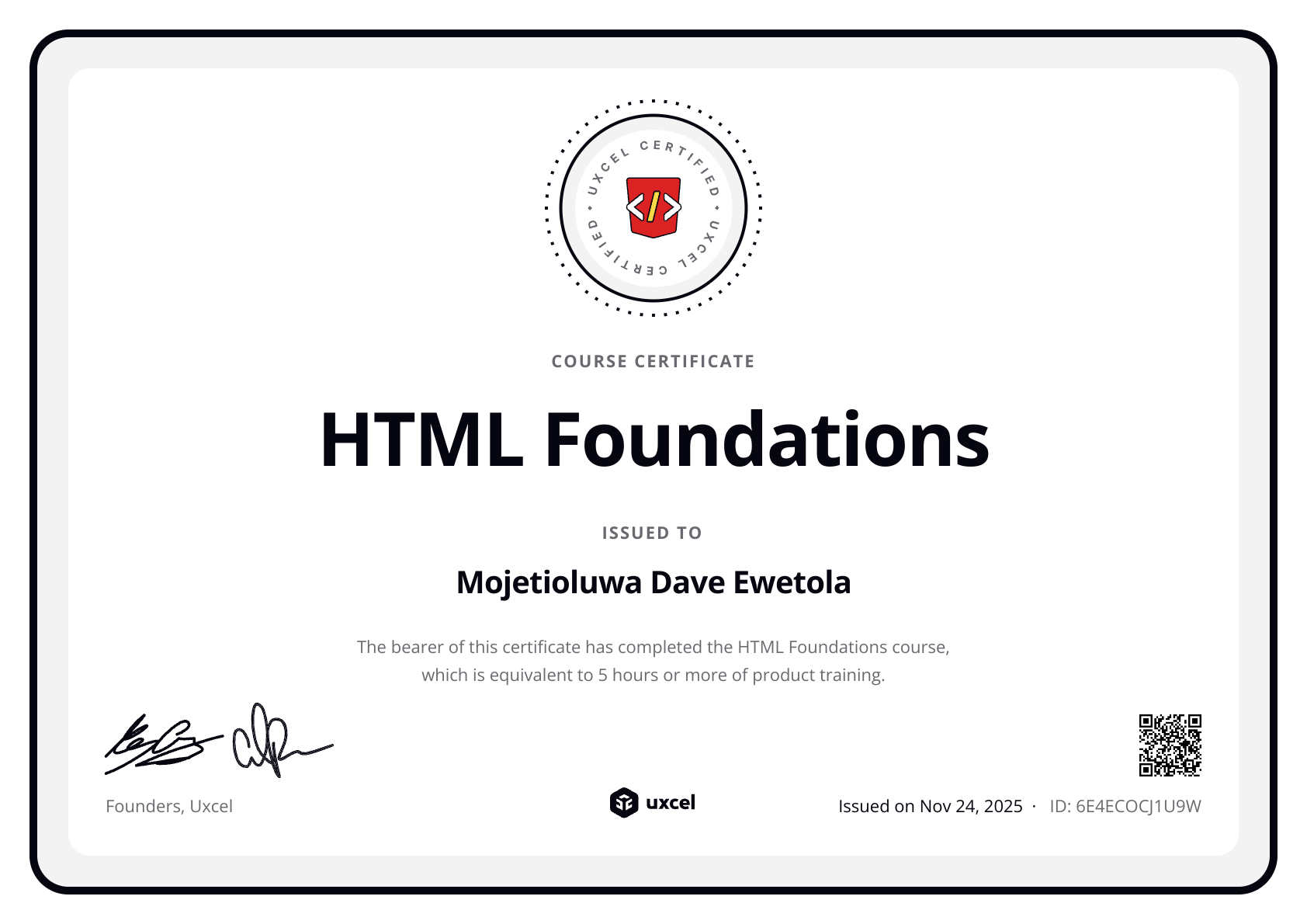 Mojetioluwa Dave Ewetola's certificate